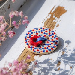 handmade, cearamic brooch, unique jewellery, unique brooch, lucky button