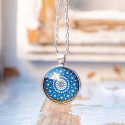 MANDALA NECKLACE red white flower, mandala art, mandala