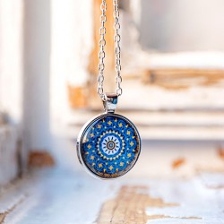 MANDALA NECKLACE red white flower, mandala art, mandala