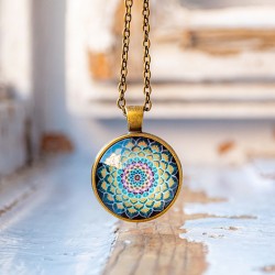 MANDALA NECKLACE red white flower, mandala art, mandala
