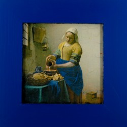 Framed decoupage picture of Vermeer’s The Milkmaid reproduction (26×26 cm)