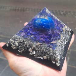 lapis lazuli, orgonite, orgonite pyramid, orgonite pyramid with crystals, cleansing crystals, energy crystals