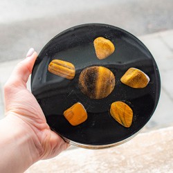 tiger's eye, tiger's eye orgonite, orgonite plate, handmade