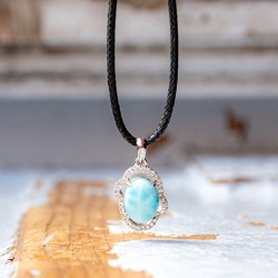 obesek larimar kristal energijski nakit, srebrn obesek, larimar ogrlica