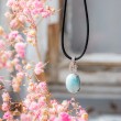 obesek larimar kristal energijski nakit, srebrn obesek, larimar ogrlica