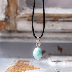 obesek larimar kristal energijski nakit, srebrn obesek, larimar ogrlica