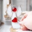 STAINED GLASS ANGEL handmade, gift STAINED GLASS ANGEL white with red heart