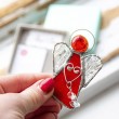 STAINED GLASS ANGEL red with clear quartz, hand made, made in slovenia
