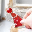 STAINED GLASS ANGEL red with clear quartz, hand made, made in slovenia