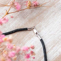 necklace, black necklace, silver necklace, necklace with silver loop