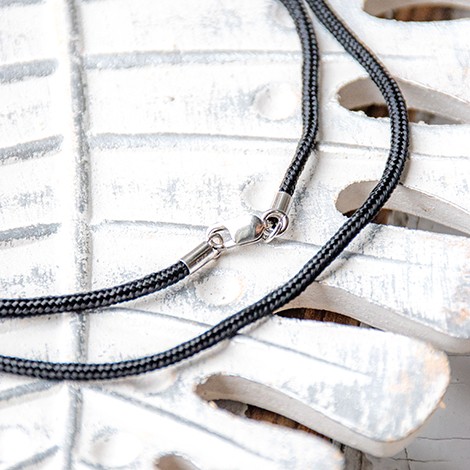 necklace, black necklace, silver necklace, necklace with silver loop