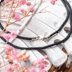necklace, black necklace, silver necklace, necklace with silver loop