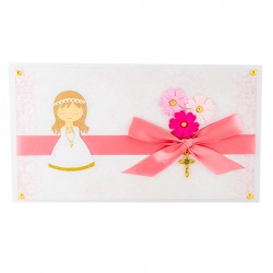 UNIQUE HANDMADE GREETING CARD for baptism communion confirmation pink