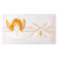 UNIQUE HANDMADE GREETING CARD for baptism communion confirmation pink