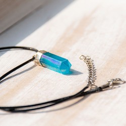 AQUA AURA point necklace (silver plaited loop), aqua aura, aqua aura necklace, crystal necklace, cerystal jewellery