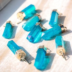 AQUA AURA point necklace (silver plaited loop), aqua aura, aqua aura necklace, crystal necklace, cerystal jewellery