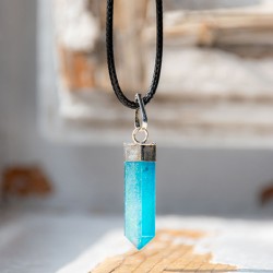 AQUA AURA point necklace (silver plaited loop), aqua aura, aqua aura necklace, crystal necklace, cerystal jewellery