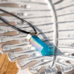 AQUA AURA point necklace (silver plaited loop), aqua aura, aqua aura necklace, crystal necklace, cerystal jewellery