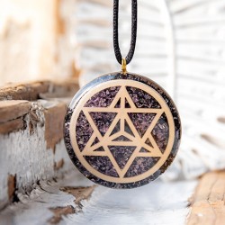 AMETHYST BLACK TOURMALINE orgonite necklace the seed of life, orgone energy, protect