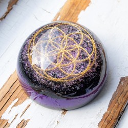 AMETHYST BLACK TOURMALINE SHUNGITE orgonite half sphere seed of life, orgone energy, protect
