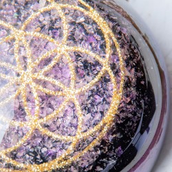 AMETHYST BLACK TOURMALINE SHUNGITE orgonite half sphere seed of life, orgone energy, protect