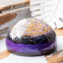 AMETHYST BLACK TOURMALINE SHUNGITE orgonite half sphere seed of life, orgone energy, protect