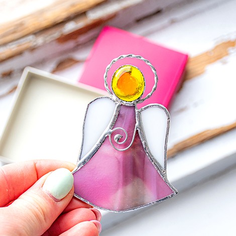 STAINED GLASS ANGEL pink