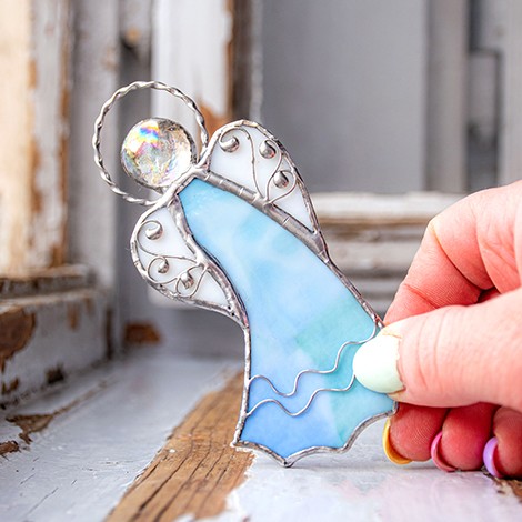 STAINED GLASS ANGEL light blue