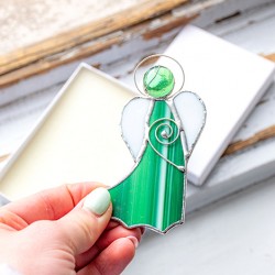 STAINED GLASS ANGEL PROTECT green
