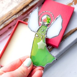 STAINED GLASS ANGEL LOVE green with aventurine