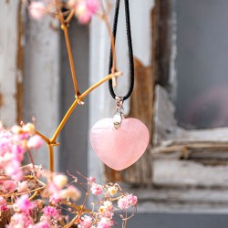 ROSE QUARTZ necklace heart with silver loop, ROSE QUARTZ crystal  ROSE QUARTZ jewellery