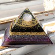 ROSE QUARTZ AMETHYST BLACK TOURMALINE orgonite pyramid flower of life, orgonite, orgonite pyramid, orgonite with rose quartz