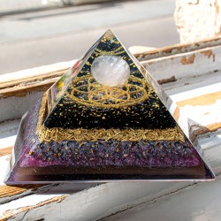 ROSE QUARTZ AMETHYST BLACK TOURMALINE orgonite pyramid flower of life, orgonite, orgonite pyramid, orgonite with rose quartz