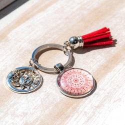 MANDALA obesek za ključe rdeč sonce luna, mandala, mandala obesek za ključe, ročno delo