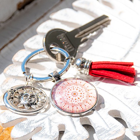MANDALA keychain red sun and moon, mandala, mandala keychain, handmade keychain, handmade mandala