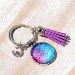 MANDALA keychain pink blue moon, mandala, mandala keychain, handmade
