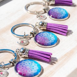 MANDALA keychain pink blue moon, mandala, mandala keychain, handmade