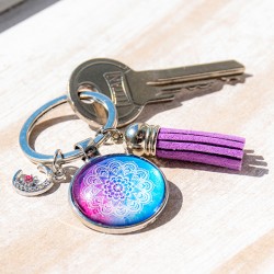 MANDALA keychain pink blue moon, mandala, mandala keychain, handmade
