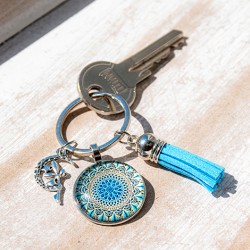 MANDALA obesek za ključe modro modra vila, mandala, ročno delo, mandala obesek za ključe