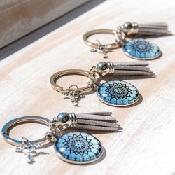 MANDALA keychain grey blue hearts, mandala, handmade, mandala keychain, handmade mandala