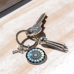 MANDALA keychain grey blue hearts, mandala, handmade, mandala keychain, handmade mandala