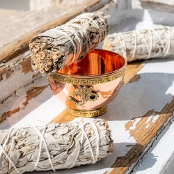 bakrena posodica za kadila, palo santo , beli žajbelj, baker