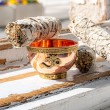 bakrena posodica za kadila, palo santo , beli žajbelj, baker