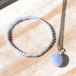 BLUE CHALCEDONY set falset bracelet and pendant silver, blue chalcedony jewellery, blue chalcedony