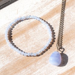 BLUE CHALCEDONY set falset bracelet and pendant silver, blue chalcedony jewellery, blue chalcedony