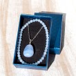 BLUE CHALCEDONY set falset bracelet and pendant silver, blue chalcedony jewellery, blue chalcedony