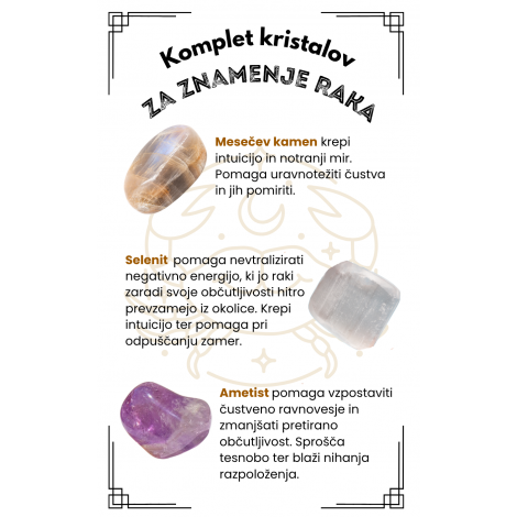 SET OF CRYSTALS for Cancer, amethyst, moon stone, selenite