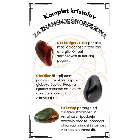 SET OF CRYSTALS for scorpio, red tiger eye, obsidian, heliotope