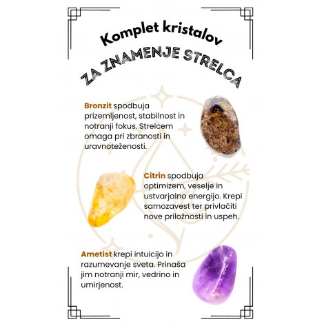 KOMPLET KRISTALOV ZA ZNAMENJE strelca, bronzit, citrin, ametist