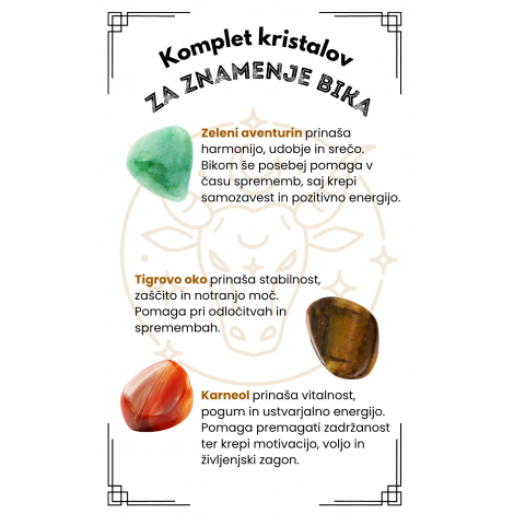 SET OF CRYSTALS for taurus, carnelian, green aventurine, tiger's eye